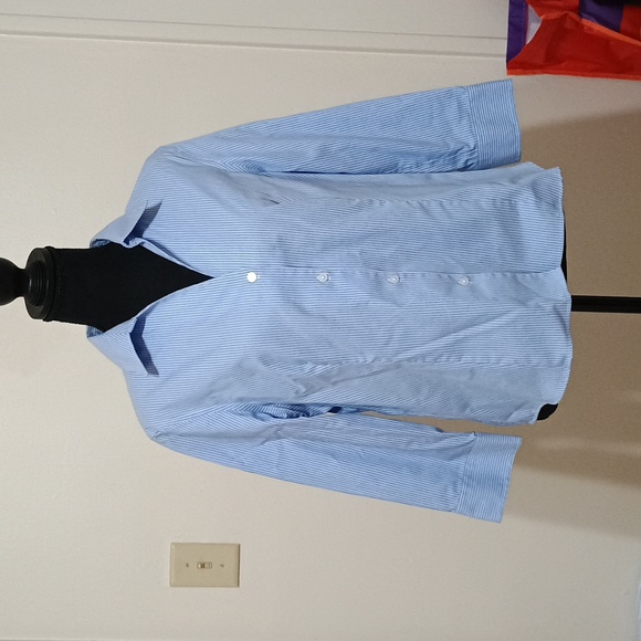 Anne Klein Blue & White Striped Button Down Shirt [Size:M] [Color:Blue&White] - Picture 1 of 2